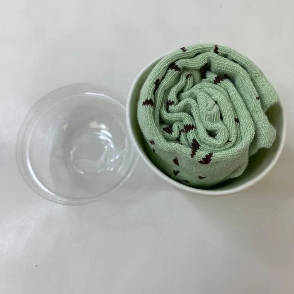Ice Cream-Themed Green Mint Choc Chip Design Fun Novelty Gift Socks In Cup
